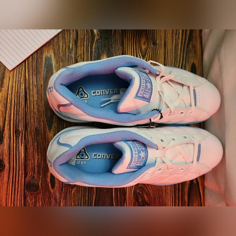 Converse All Star Chuck Taylor White and Blue Leather Sneakers Womens Size 10.5 - Picture 6 of 7